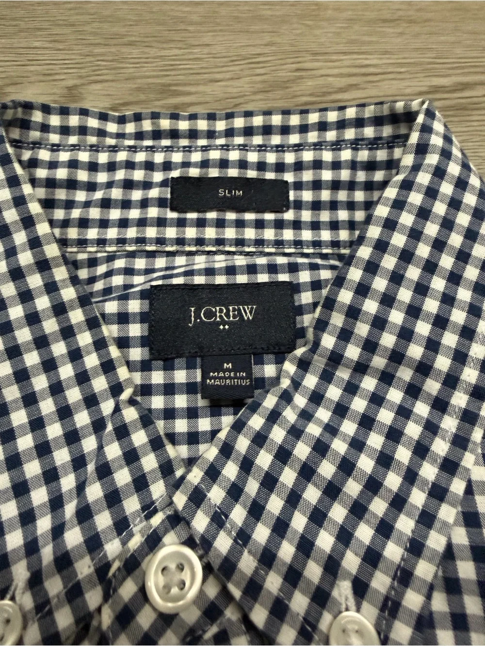 J. Crew navy blue and White Gingham Button-Down Shirt